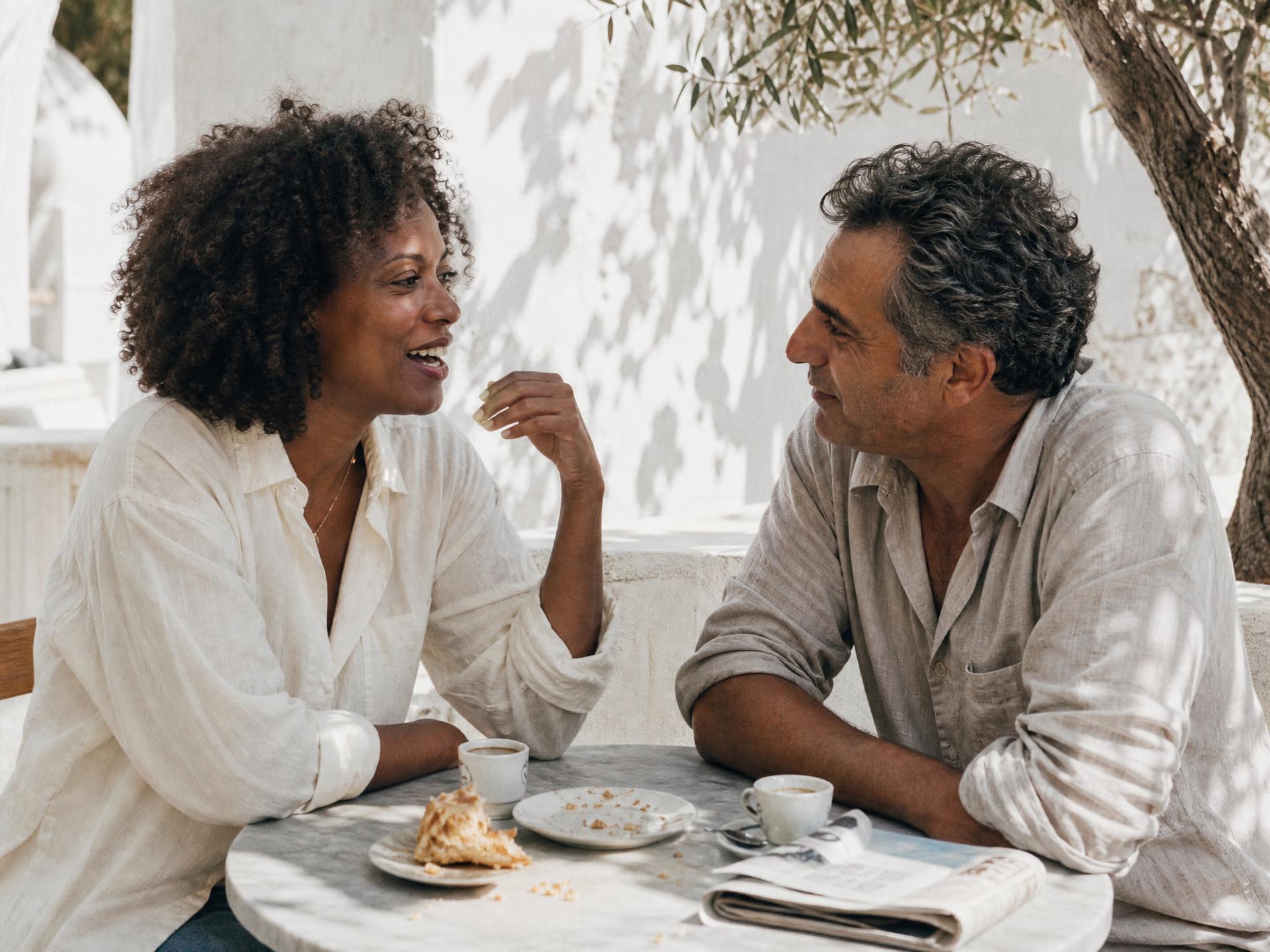 Two people sharing a coffee conversation